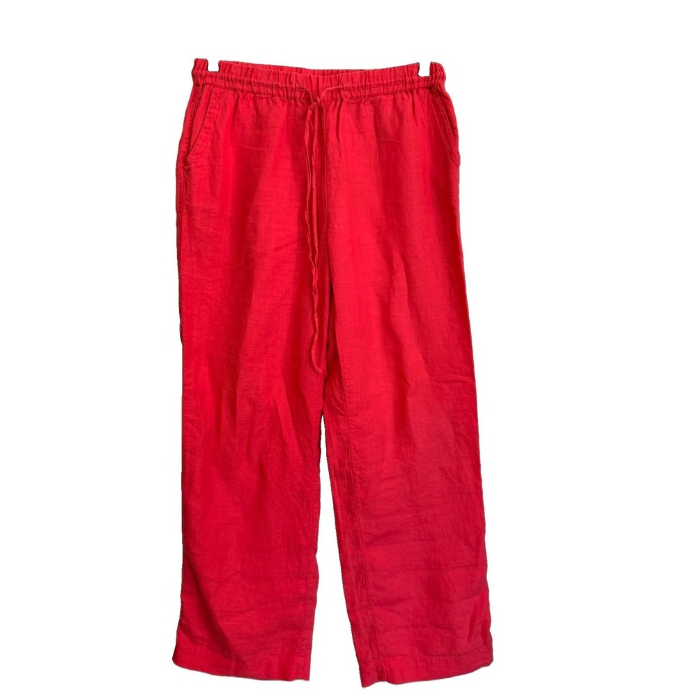 Charter Club Pants Womens S White‎ Solid 100% Linen Wide Leg Pants Pull On